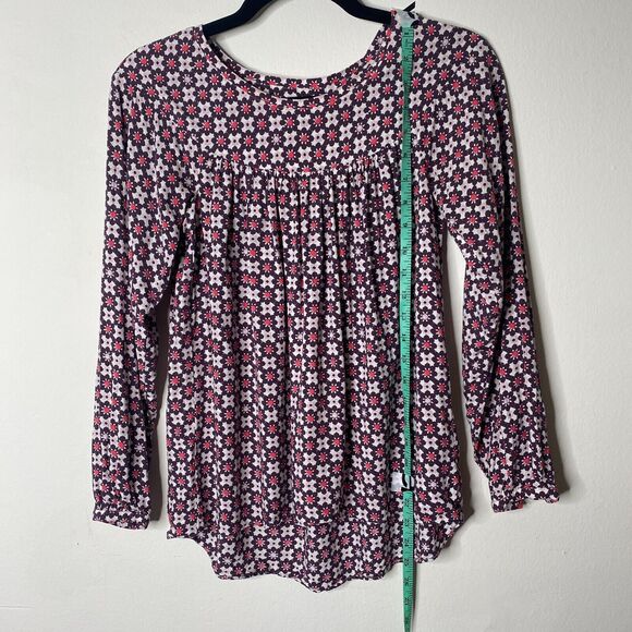 Ann Taylor Loft Purple Pink & White Flowy Blouse Long Sleeve Shirred Yoke XXSP - Picture 9 of 11